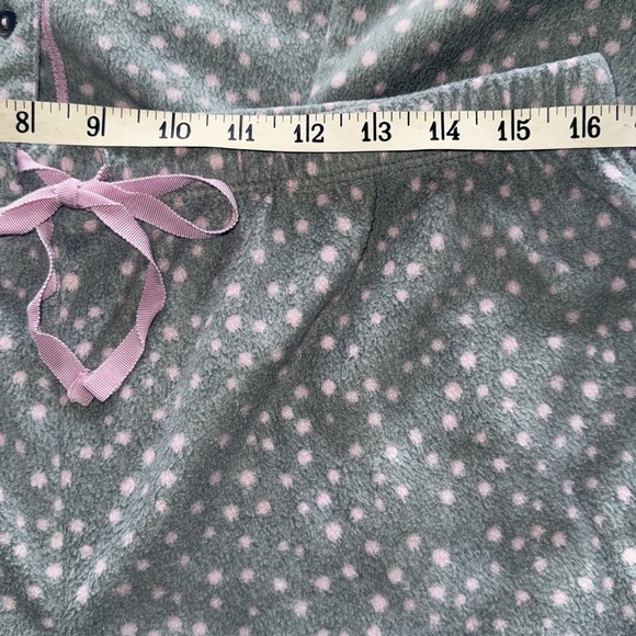 Earth Angels Pajama Set Gray & Pink Polka Dot Soft Fleece Satin Accent Sz Large - Picture 7 of 9